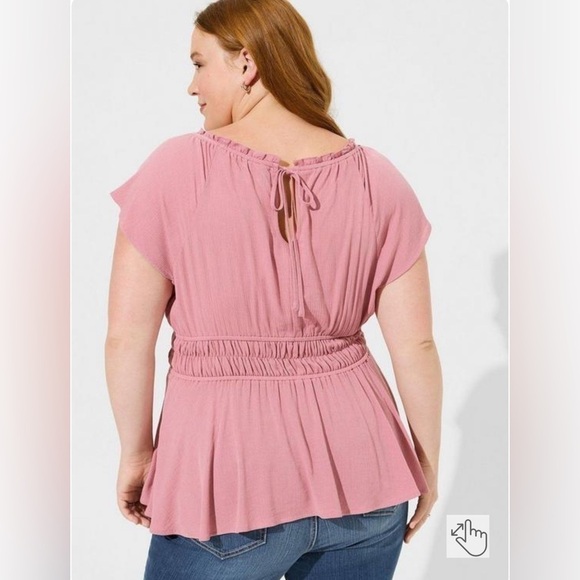 Torrid Women Peplum Top 3X Pink Tie Back Stretch Ruched Waist Short Sleeve - Picture 4 of 17